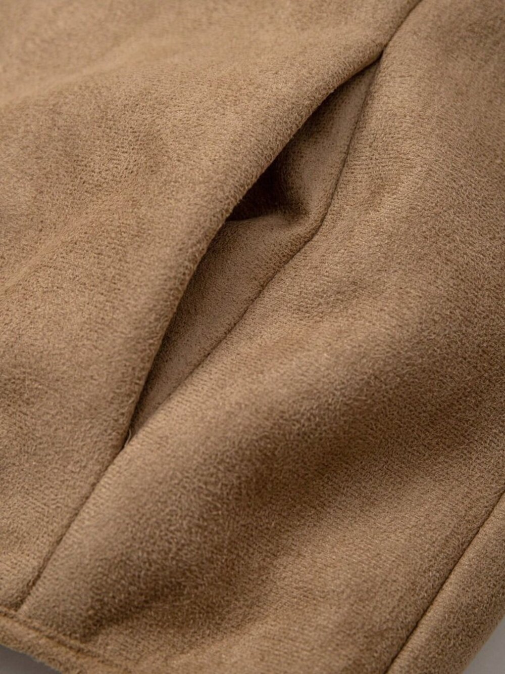 Khaki Casual Women's Oversized Drop Shoulder Zipper Faux Suede Fleece Jacket - Picture 7 of 7